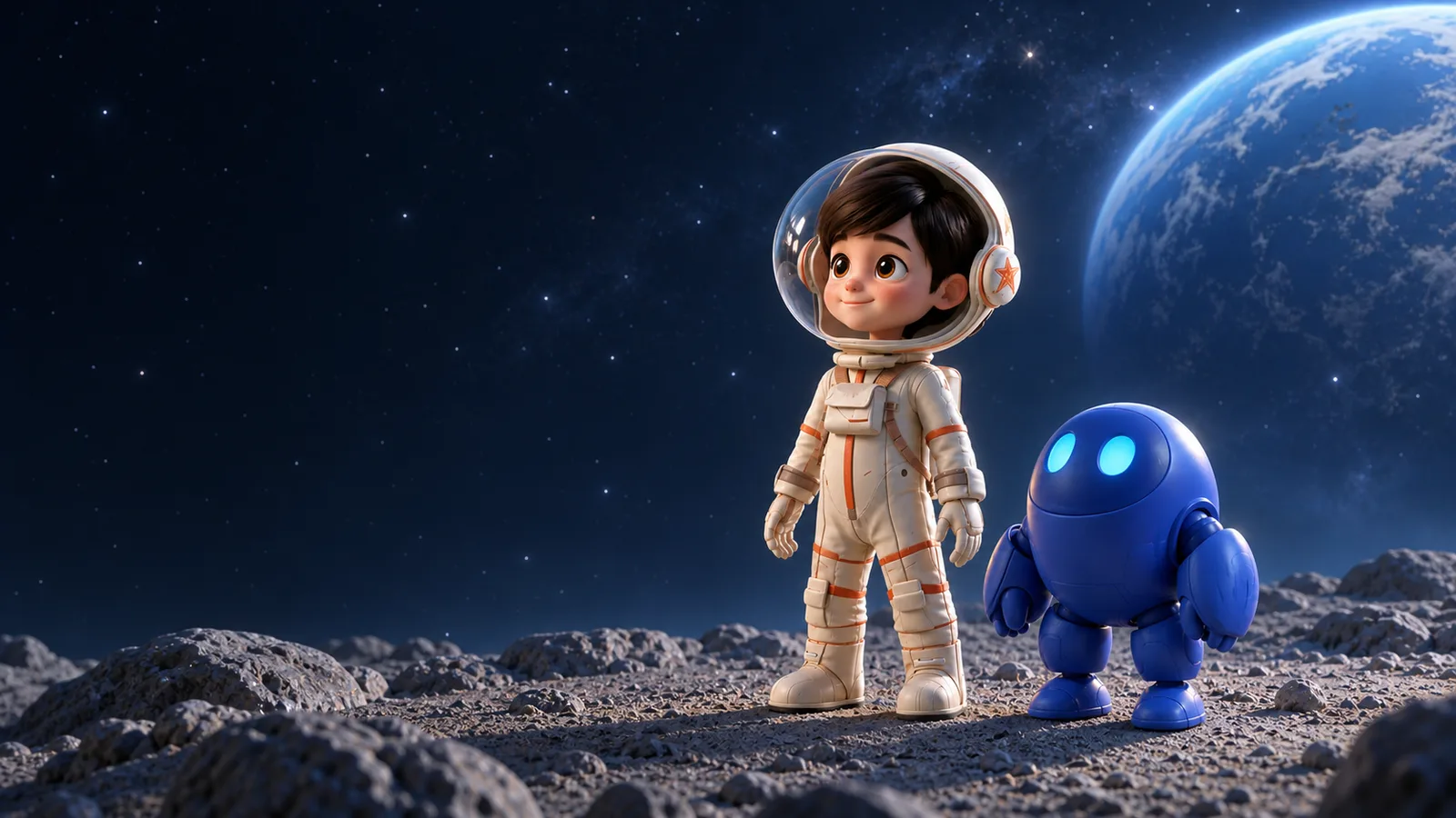 Marcus and Lucas beside a distant planetary horizon.